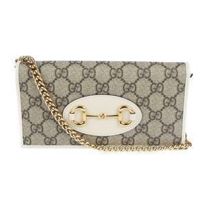 Horsebit GG Supreme Chain Wallet Long Wallet Beige White Bifold Chain Strap